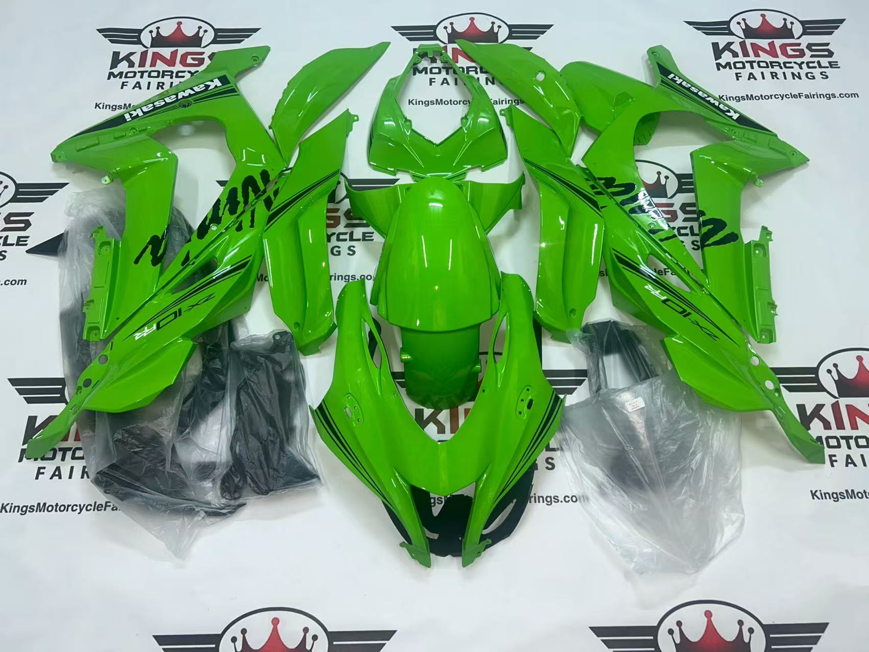 Fairings for Kawasaki Ninja ZX10R (2016-2020) Gloss Green, Black, White from KingsMotorcycleFairings.com