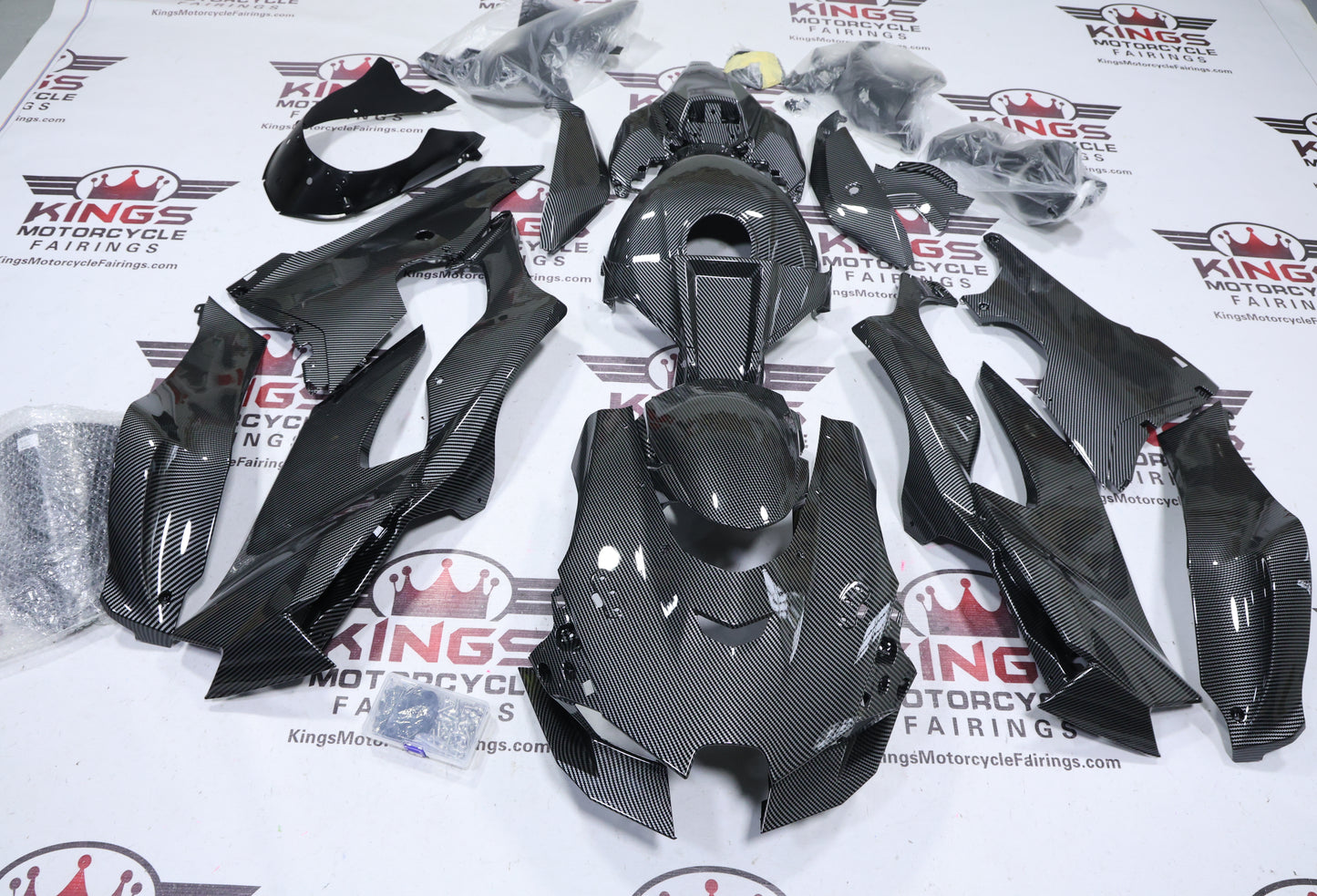Fairings for Kawasaki Ninja ZX10R (2021-2025) Faux Carbon Fiber Design at KingsMotorcycleFairings.com
