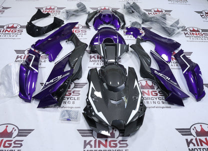 Fairings for Kawasaki Ninja ZX10R (2021-2025) Faux Carbon Fiber, Purple, White at KingsMotorcycleFairings.com