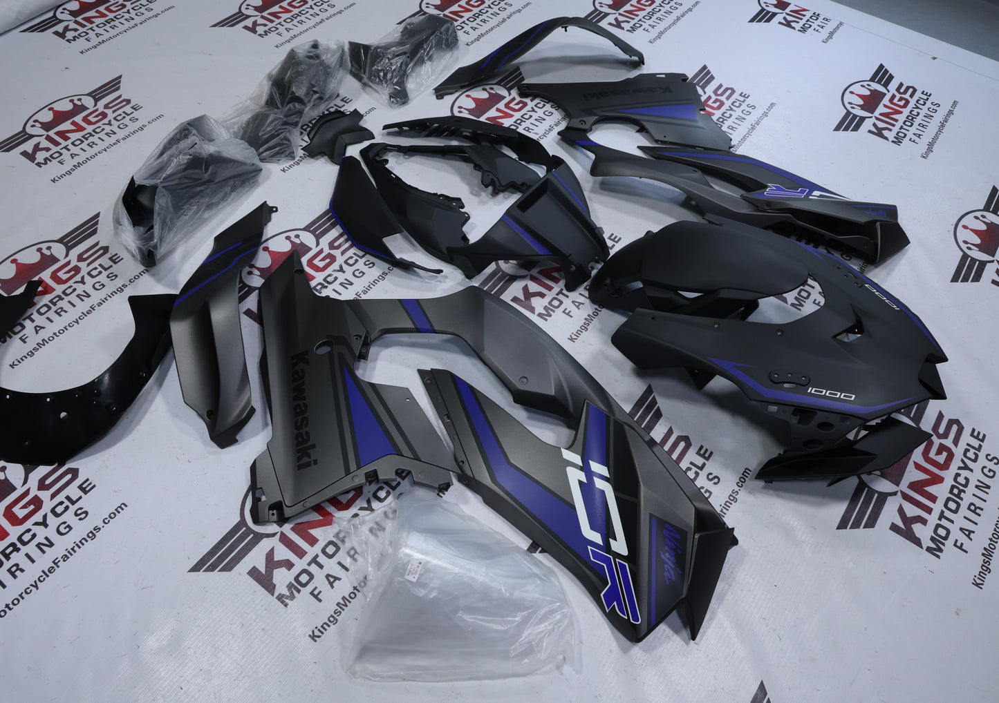 Fairings for Kawasaki Ninja ZX10R (2021-2025) Matte Black, Gray, Blue, White at KingsMotorcycleFairings.com
