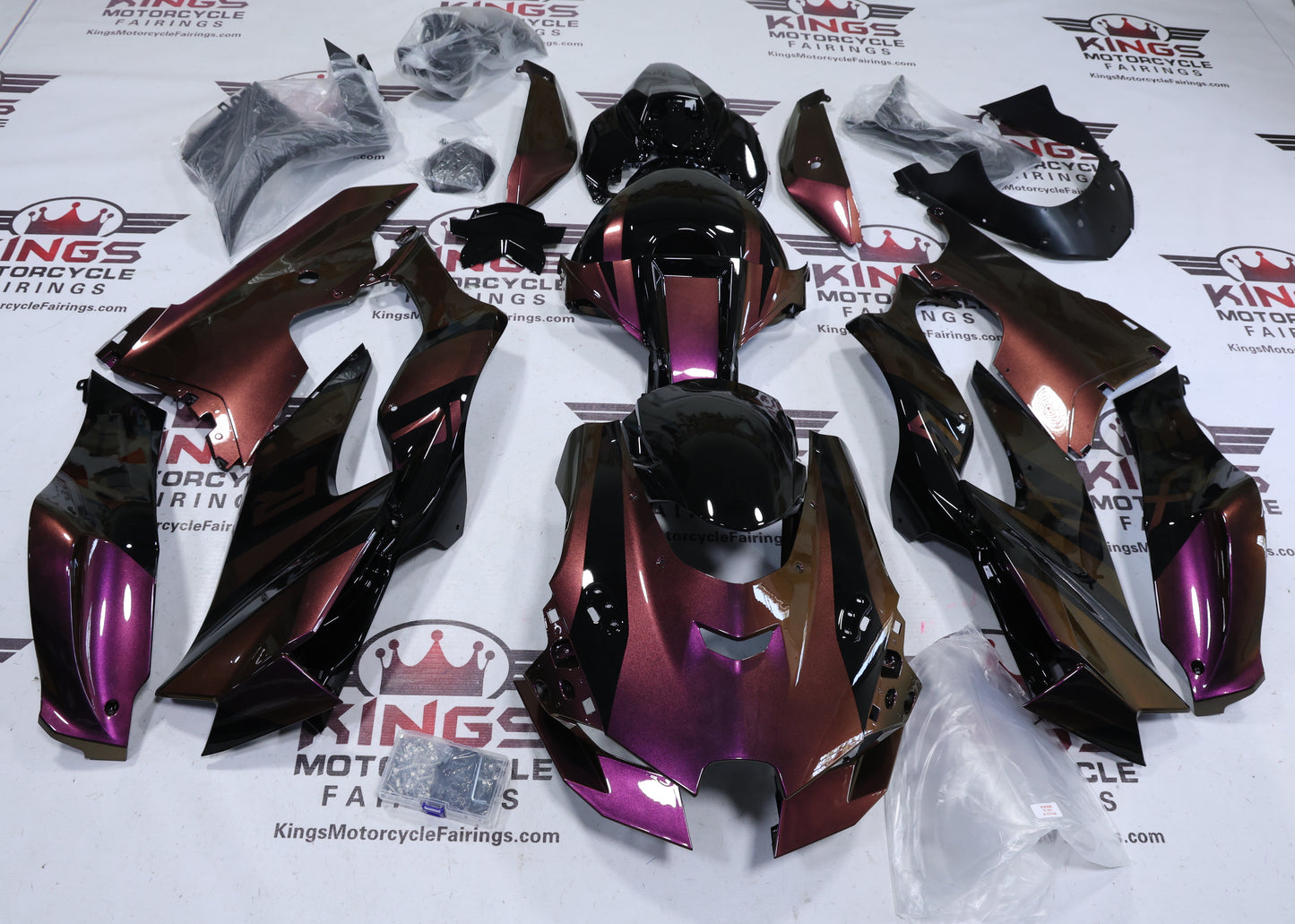 Fairings for Kawasaki Ninja ZX10R (2021-2025) Pink, Gold Chameleon at KingsMotorcycleFairings.com