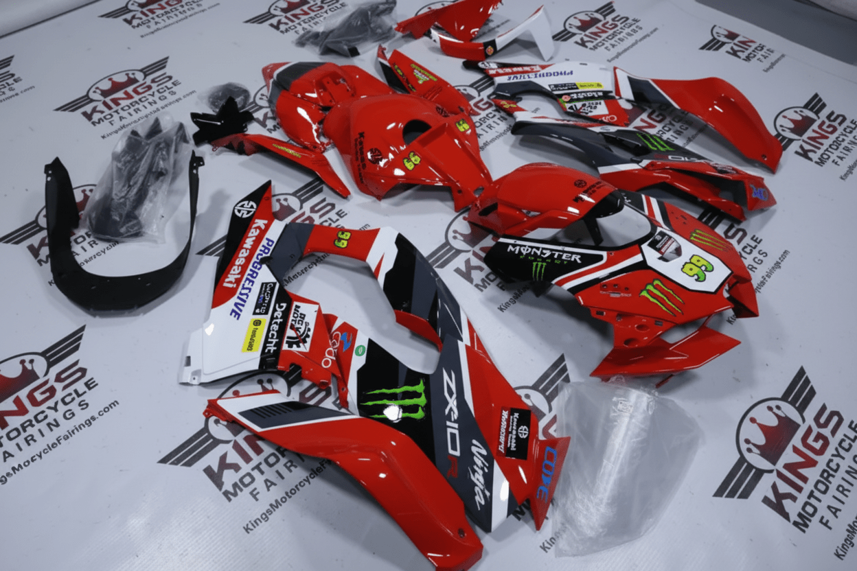 Fairings for Kawasaki Ninja ZX10R (2021-2025) Red, Black Monster at KingsMotorcycleFairings.com