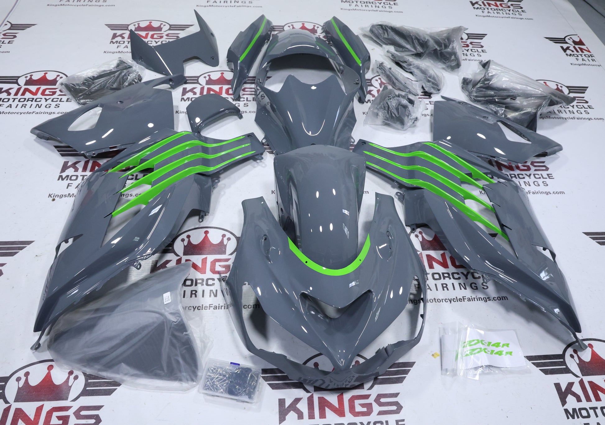 Fairings for Kawasaki Ninja ZX14R (2012-2024) Gray Nardo, Green at KingsMotorcycleFairings.com