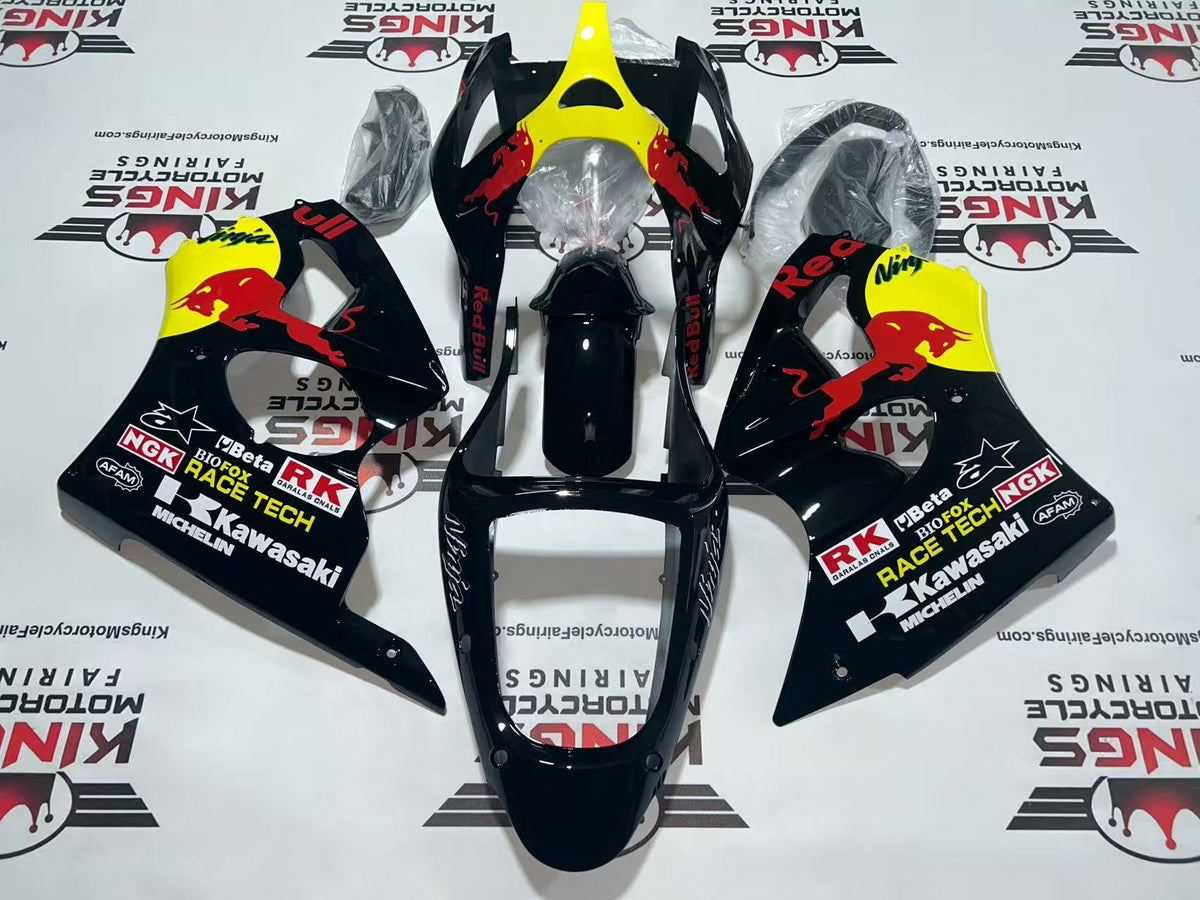 Fairings for Kawasaki Ninja ZX6R 636 (2000-2002) Black, Yellow, RedBull at KingsMotorcycleFairings.com