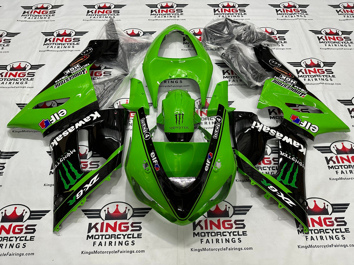Fairings for Kawasaki Ninja ZX6R 636 (2005-2006) Monster Green, Black at KingsMotorcycleFairings.com