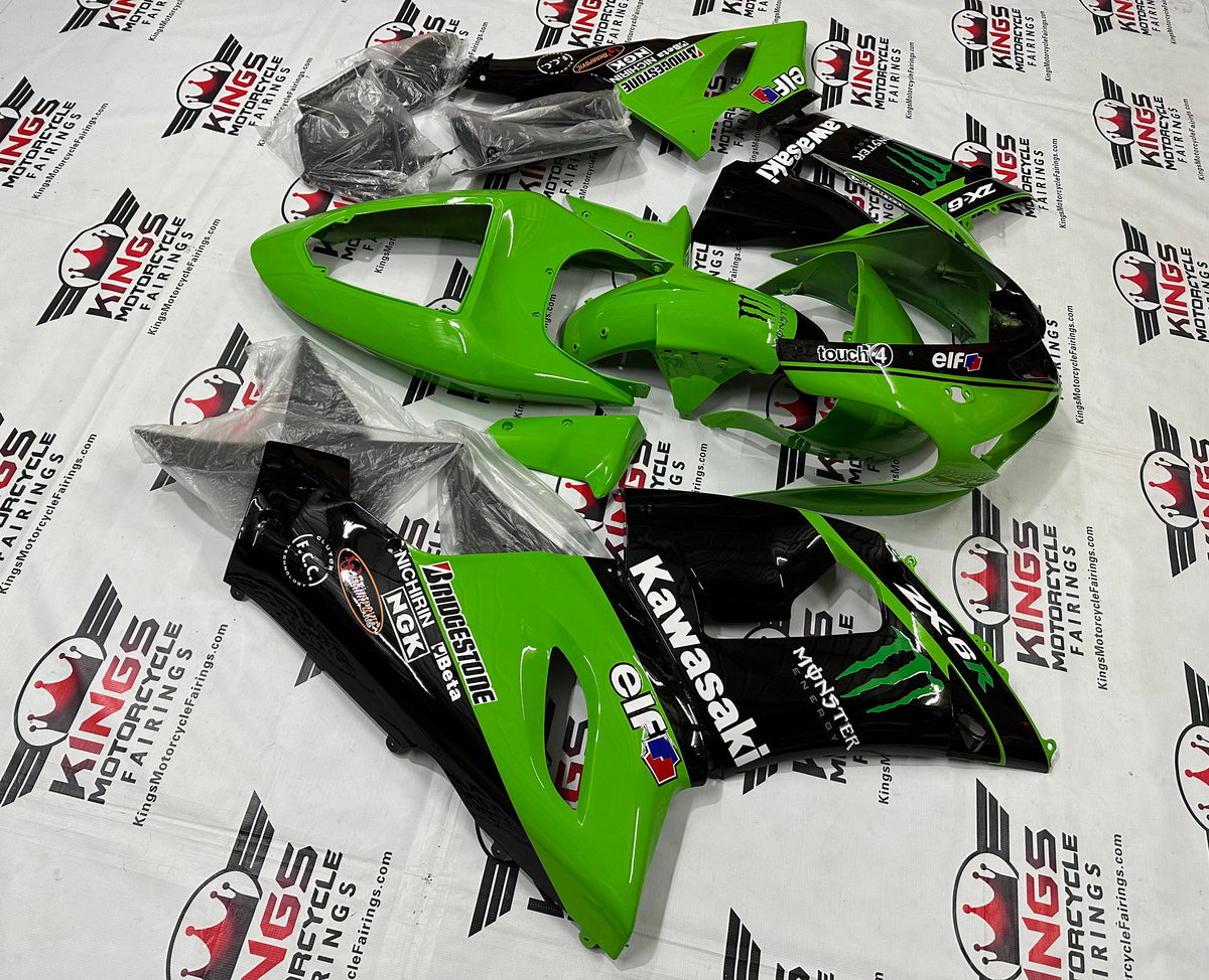 Fairings for Kawasaki Ninja ZX6R 636 (2005-2006) Monster Green, Black from KingsMotorcycleFairings.com