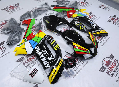 Fairings for Kawasaki Ninja ZX6R 636 (2007-2008) Black Playboy Colorwheel at KingsMotorcycleFairings.com