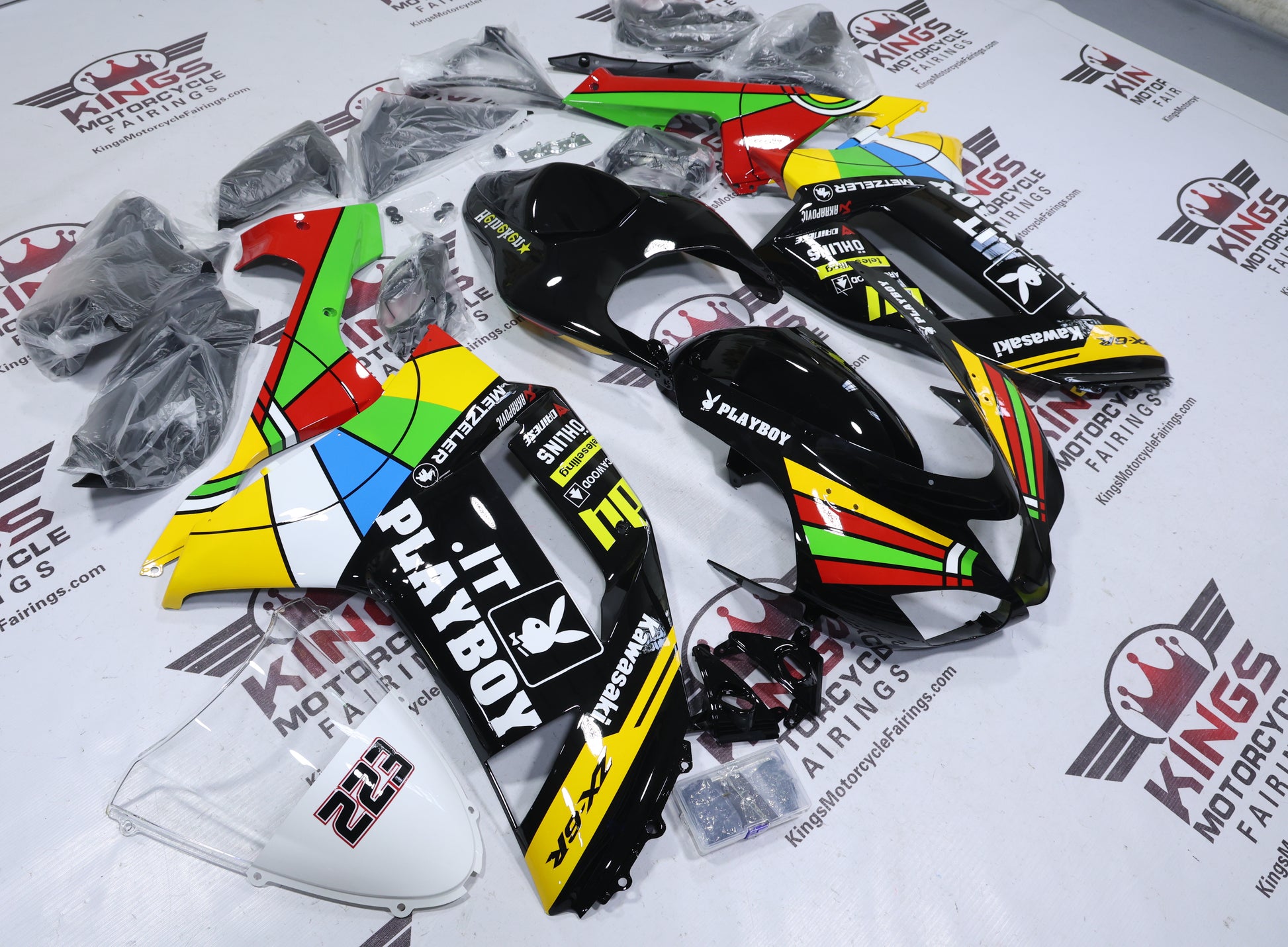 Fairings for Kawasaki Ninja ZX6R 636 (2007-2008) Colored Playboy at KingsMotorcycleFairings.com