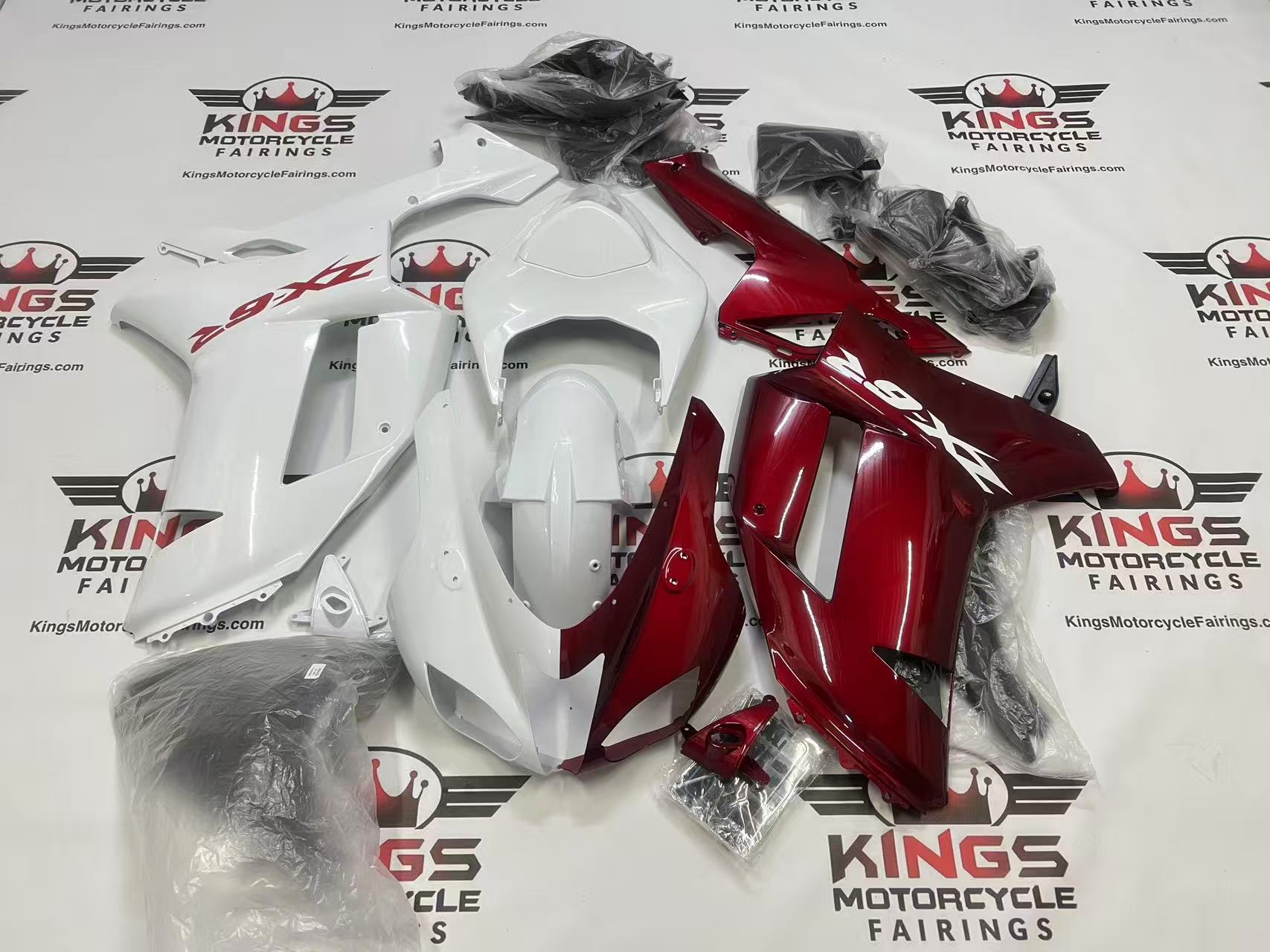 Fairings for Kawasaki Ninja ZX6R 636 (2007-2008) Split White, Red at kingsMotorcycleFairings.com