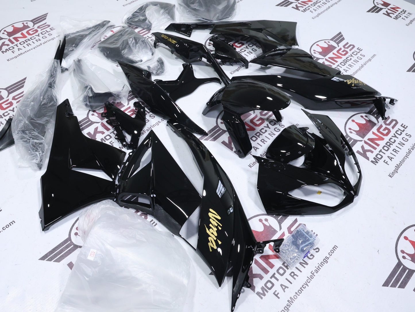 Fairings for Kawasaki Ninja ZX6R 636 (2009-2012) Black, Gold at KingsMotorcycleFairings.com