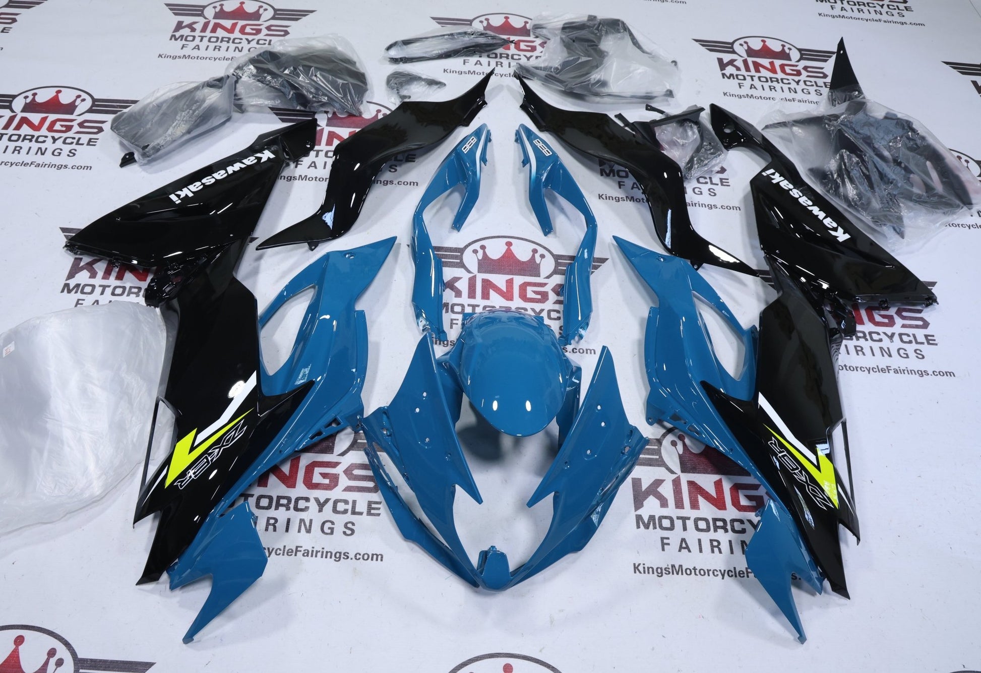 Fairings for Kawasaki Ninja ZX6R 636 (2019-2023) Blue Teal, Black, Yellow at KingsMotorcycleFairings.com
