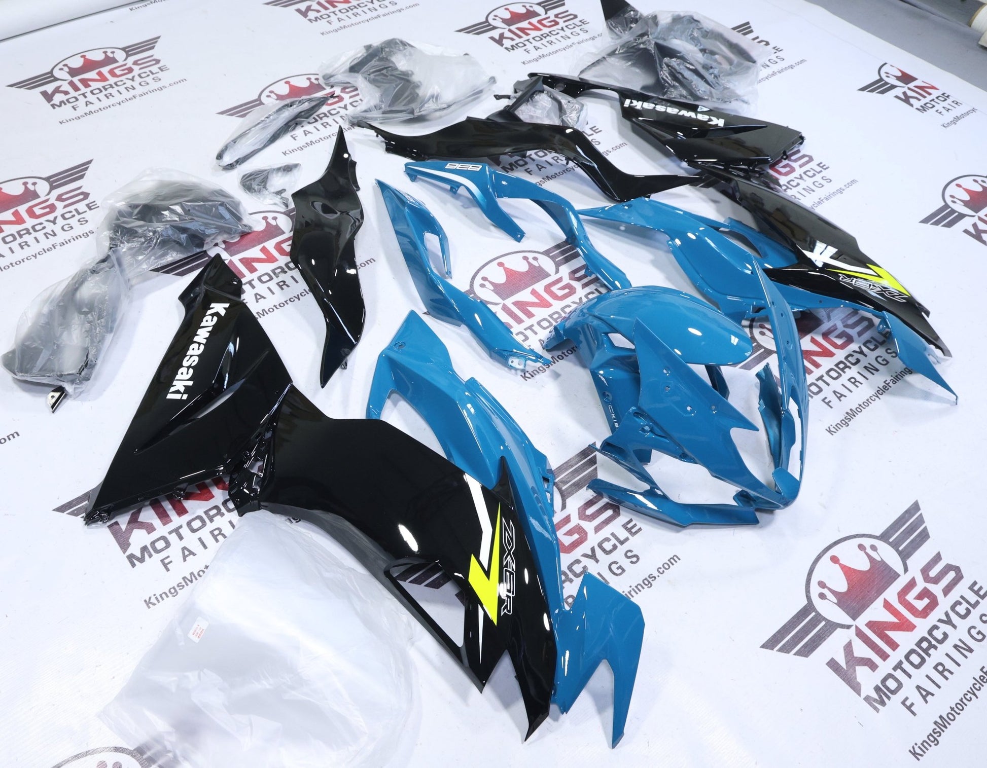 Fairings for Kawasaki Ninja ZX6R 636 (2019-2023) Blue Teal, Black, Yellow from KingsMotorcycleFairings.com