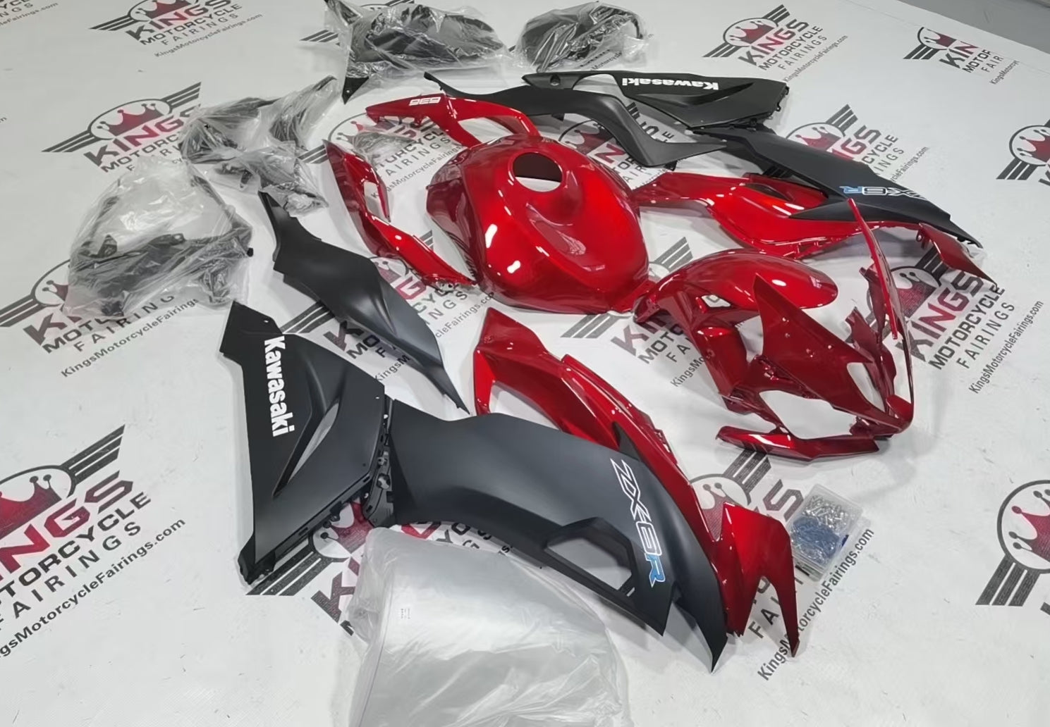 Fairings for Kawasaki Ninja ZX6R 636 (2019-2023) Candy Red, Matte Black, White at KingsMotorcycleFairings.com