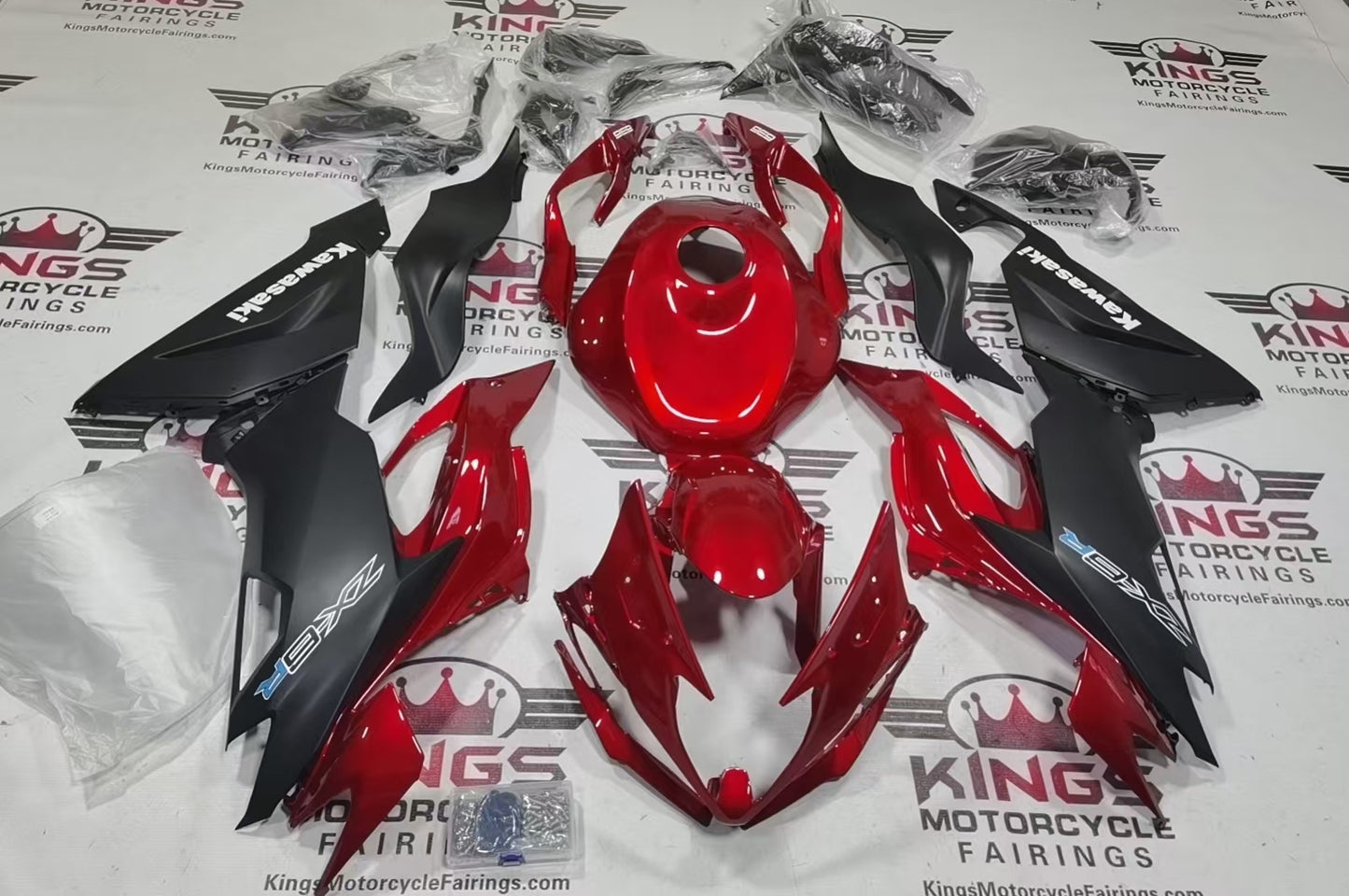 Fairings for Kawasaki Ninja ZX6R 636 (2019-2023) Candy Red, Matte Black, White from KingsMotorcycleFairings.com