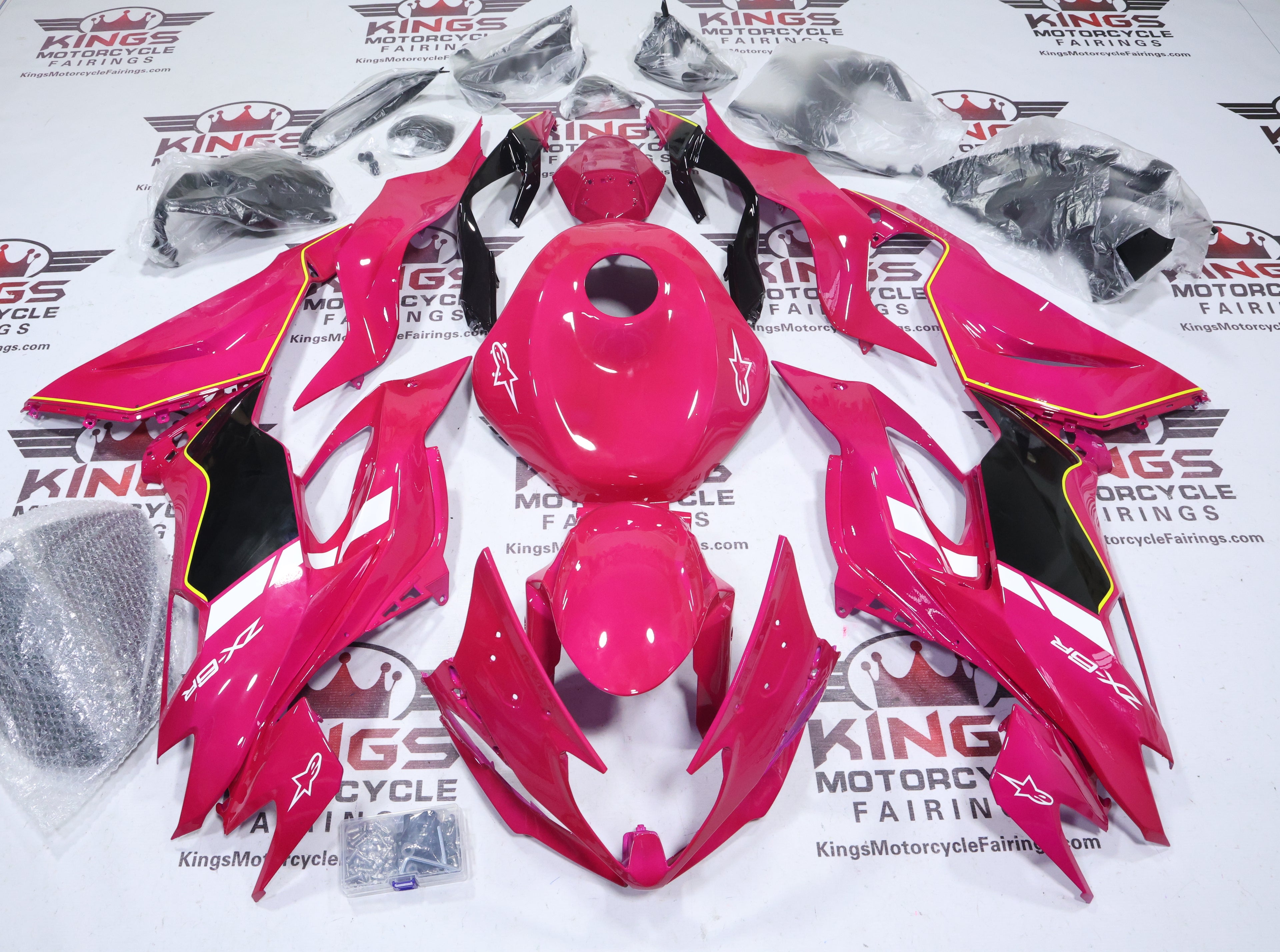 Fairings for Kawasaki Ninja ZX6R 636 (2019-2023) Pink, Black, White, Yellow at KingsMotorcycleFairings.com