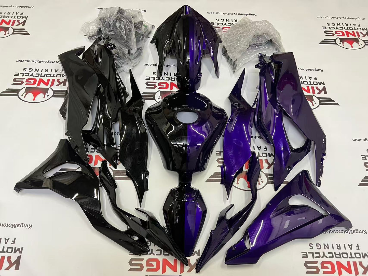 Fairings for Kawasaki Ninja ZX6R 636 (2024-2025) Purple, Black Split from KingsMotorcycleFairings.com