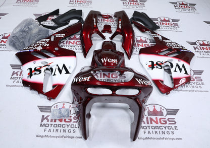 Fairings for Kawasaki ZX-9R (1994-1997) Maroon Red, White West at KingsMotorcycleFairings.com