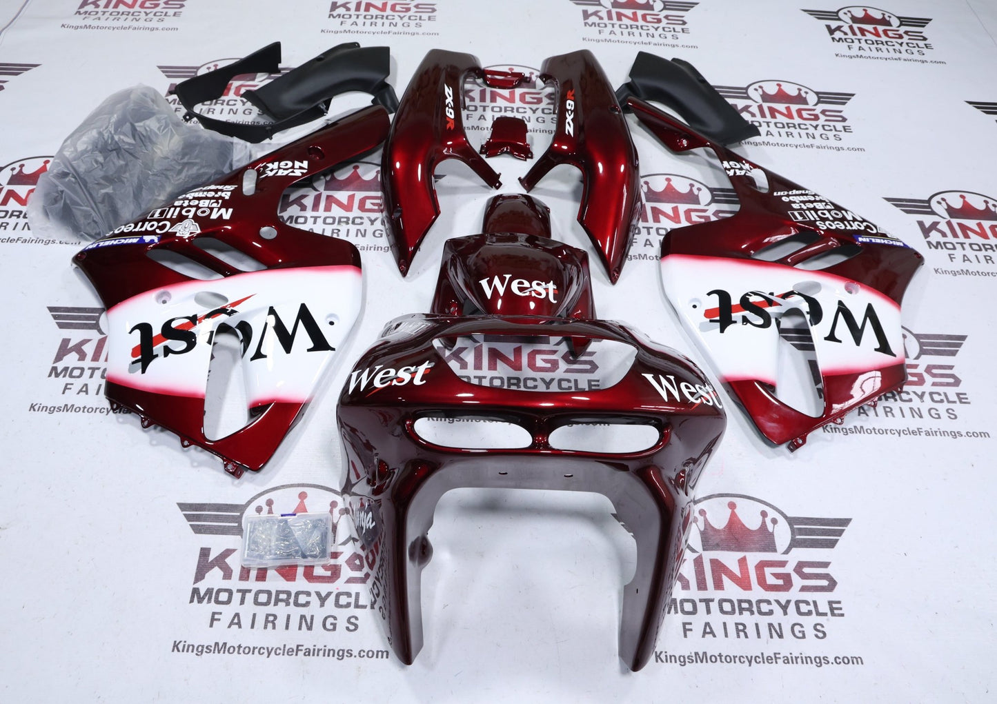 Fairings for Kawasaki ZX-9R (1994-1997) Red Wine, White West at KingsMotorcycleFairings.com