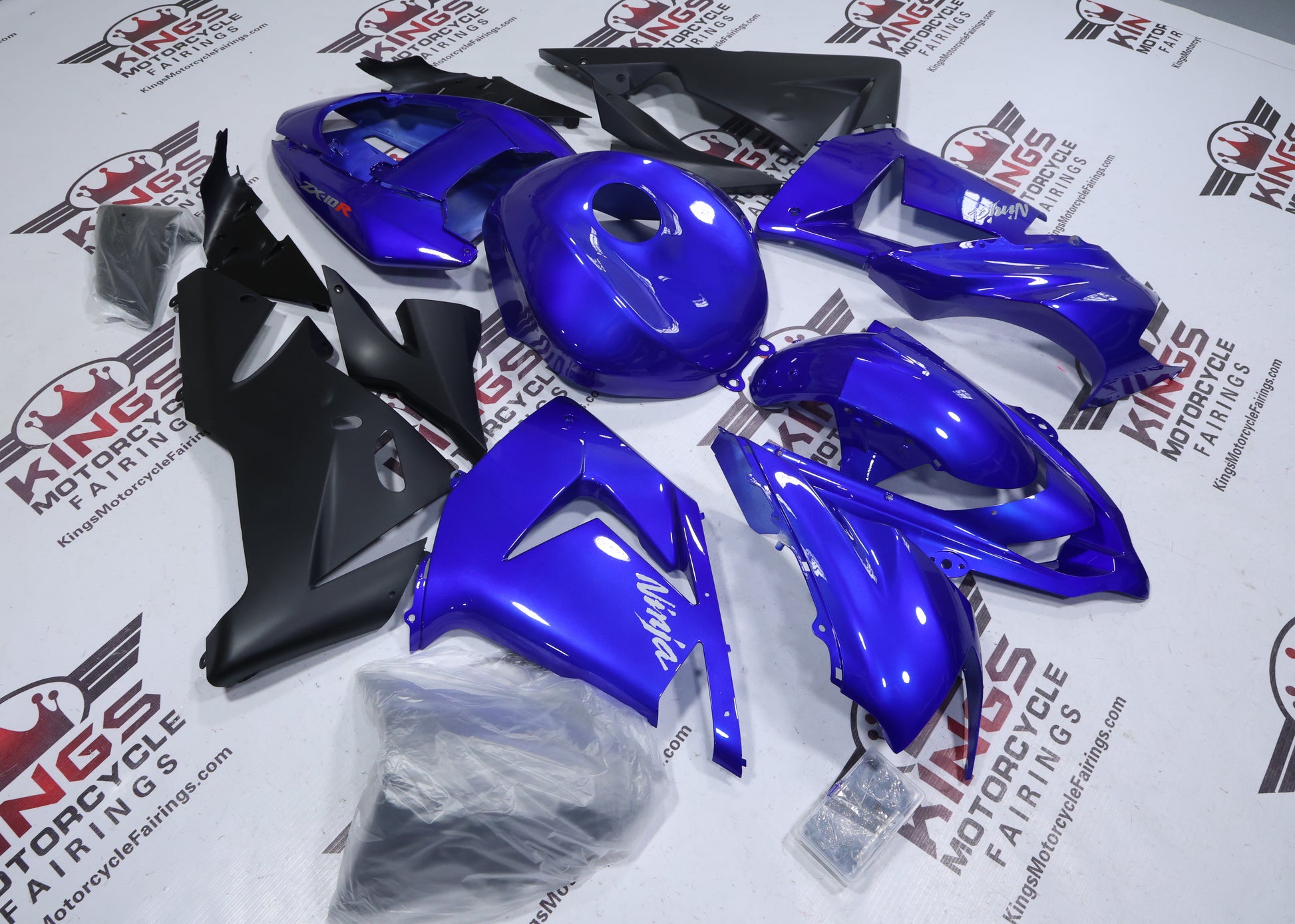 Fairings for Kawasaki ZX10R (2004-2005) Blue, Matte Black, Silver at KingsMotorcycleFairings.com