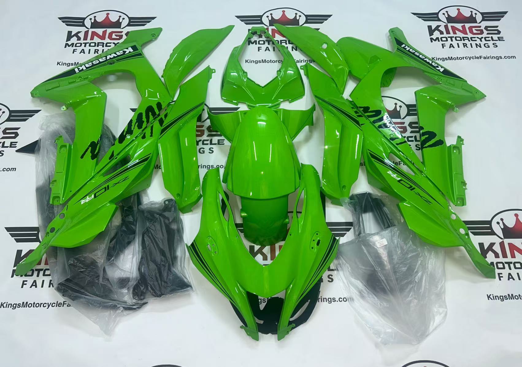 Fairings for Kawasaki ZX10R (2016-2020) Gloss Green, Black, White from KingsMotorcycleFairings.com