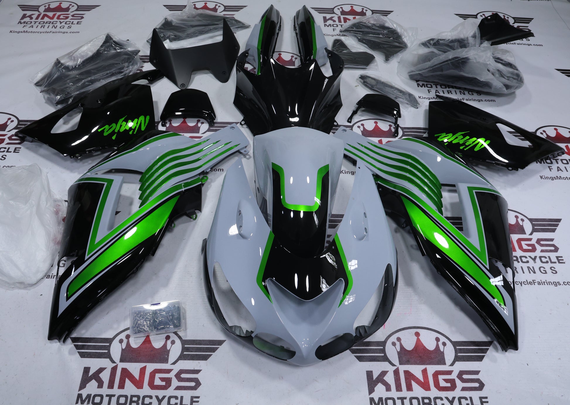 Fairings for Kawasaki ZX14R Fairings (2006-2011) Nardo Gray, Black, Green from KingsMotorcycleFairings.com