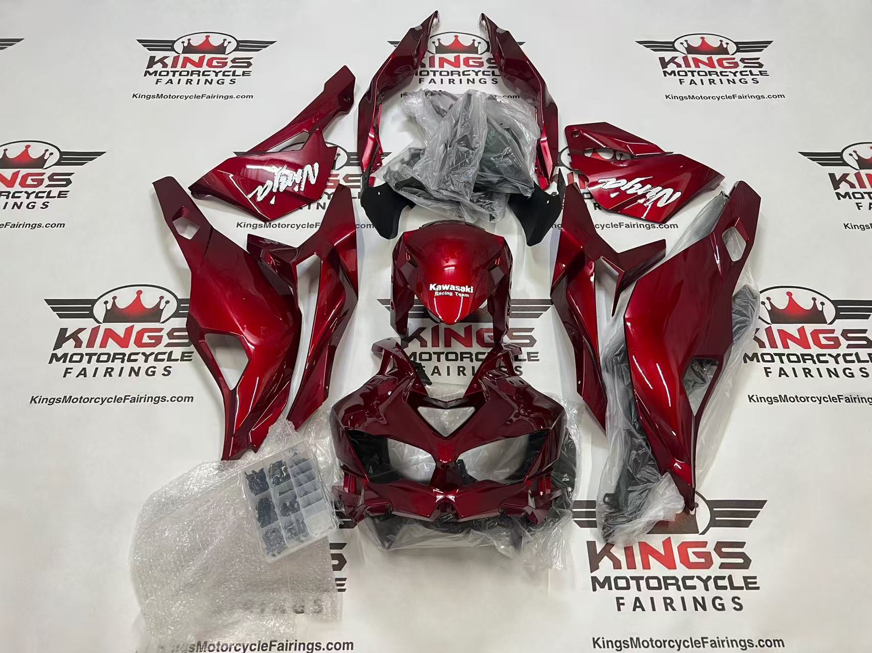 Fairings for Kawasaki ZX4RR (2019-2025) Candy Red, White KRT at KingsMotorcycleFairings.com