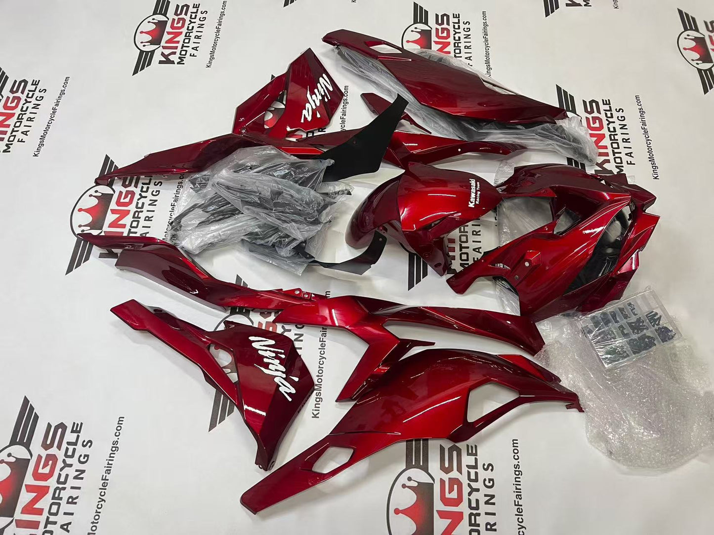 Fairings for Kawasaki ZX4RR (2019-2025) Candy Red, White KRT from KingsMotorcycleFairings.com