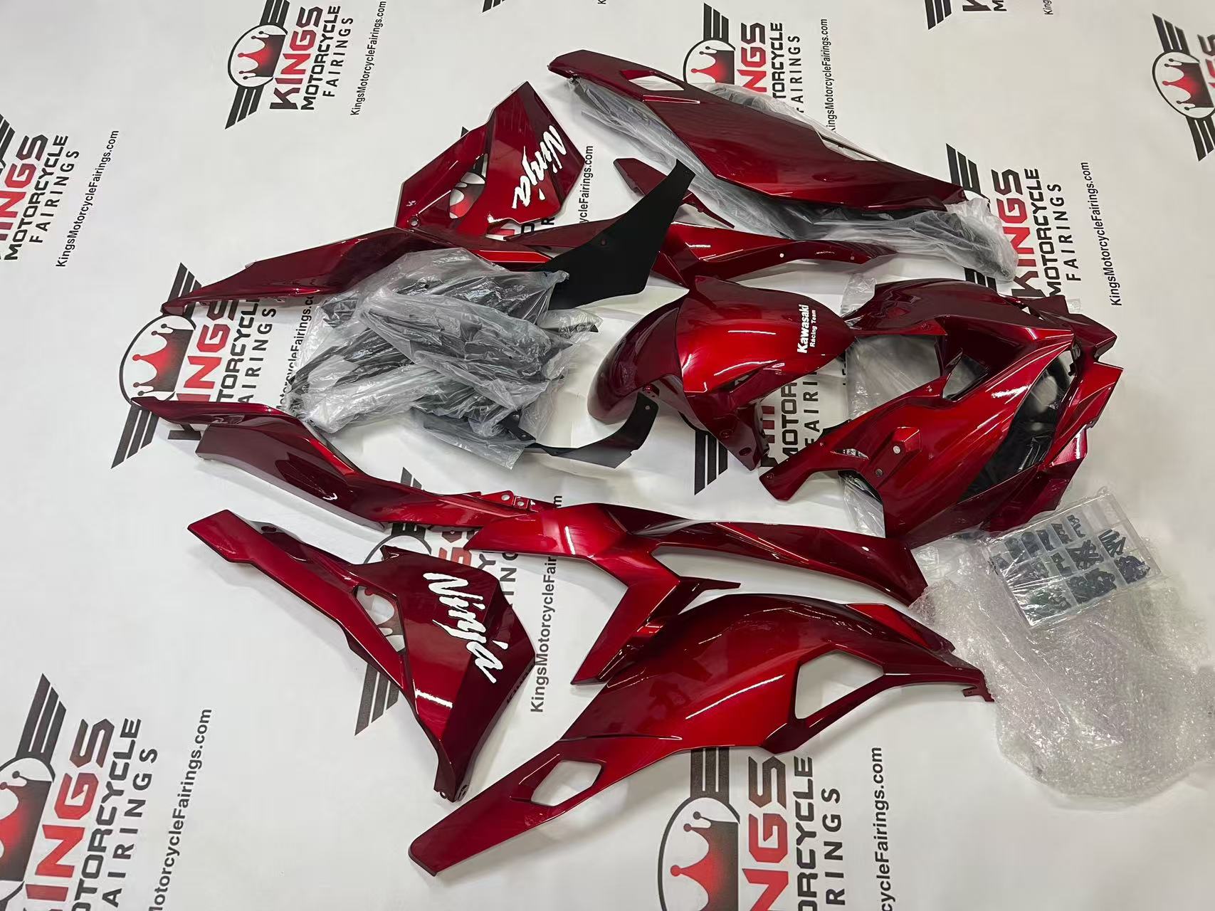 Fairings for Kawasaki ZX4RR (2019-2025) Candy Red, White KRT from KingsMotorcycleFairings.com