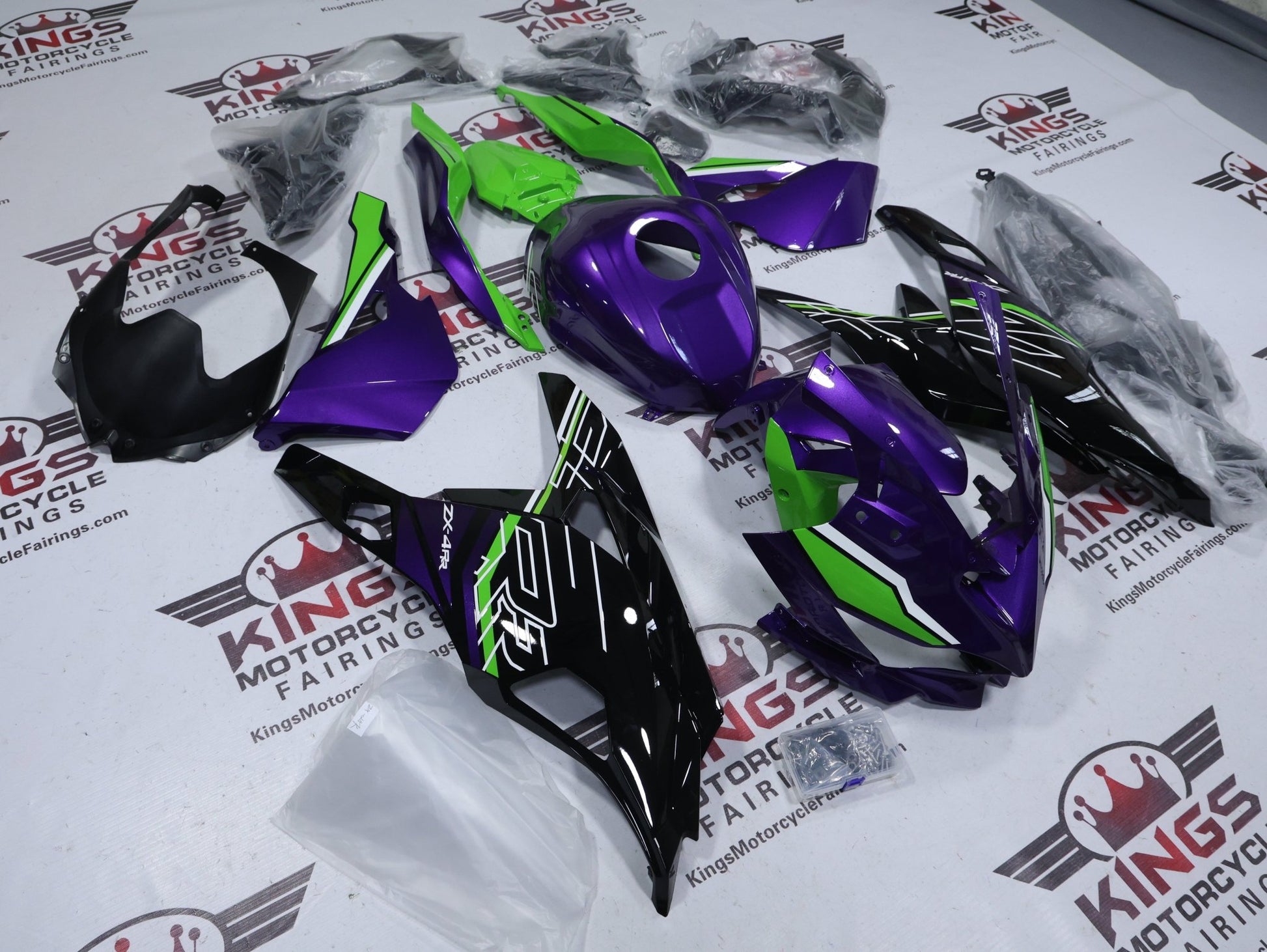 Fairings for Kawasaki ZX4RR (2019-2025) Purple, Black, Green, White from KingsMotorcycleFairings.com