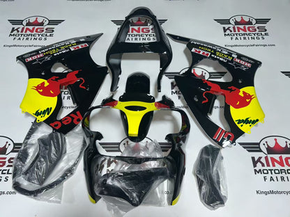 Fairings for Kawasaki ZX6R 636 (2000-2002) Black, Yellow, RedBull at KingsMotorcycleFairings.com