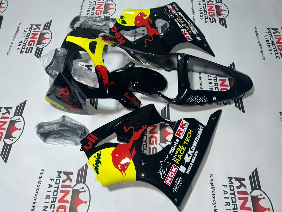 Fairings for Kawasaki ZX6R 636 (2000-2002) Black, Yellow, RedBull from KingsMotorcycleFairings.com