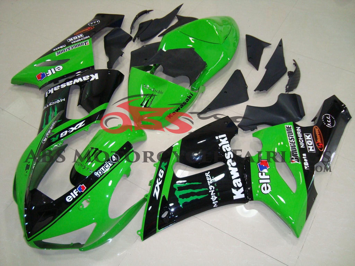 Fairings for Kawasaki ZX6R 636 (2005-2006) Green Monster, Black at KingsMotorcycleFairings.com