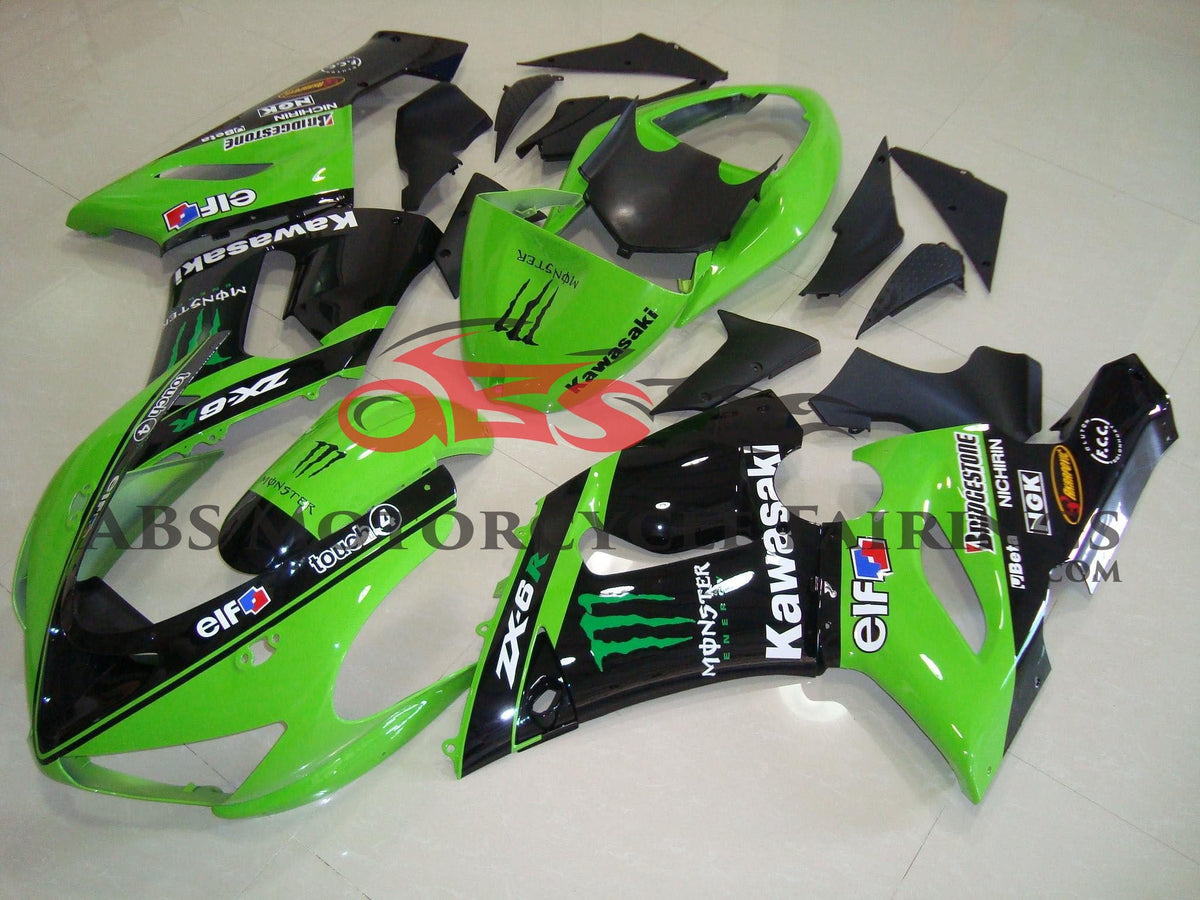 Fairings for Kawasaki ZX6R 636 (2005-2006) Green Monster, Black from KingsMotorcycleFairings.com