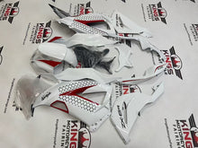 Fairings for Kawasaki ZX6R 636 (2013-2018) White, Black Design, Red from KingsMotorcycleFairings.com