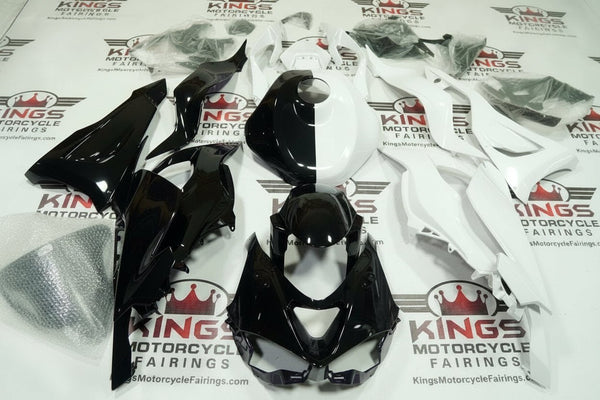 Fairings for Kawasaki ZX6R 636 (2024-2025) Black, White Half Split at KingsMotorcycleFairings.com