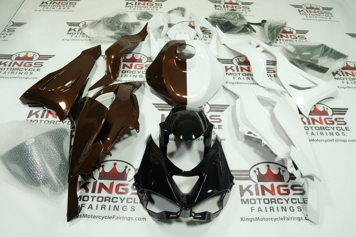 Fairings for Kawasaki ZX6R 636 (2024-2025) Brown, White, Black Split at KingsMotorcycleFairings.com