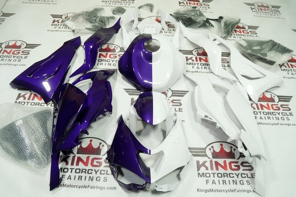 Fairings for Kawasaki ZX6R 636 (2024-2025) Purple, White Half Split at KingsMotorcycleFairings.com