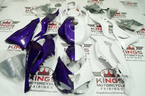 Fairings for Kawasaki ZX6R 636 (2024-2025) Purple, White Half Split at KingsMotorcycleFairings.com
