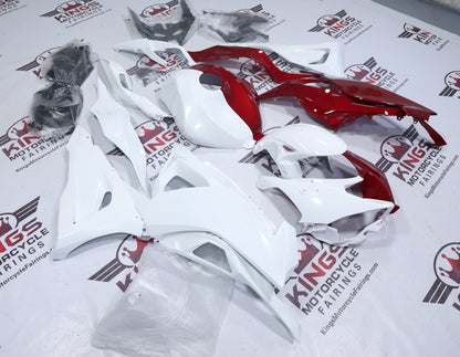Fairings for Kawasaki ZX6R 636 (2024-2025) White, Red Candy Half Split at KingsMotorcycleFairings.com