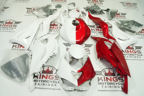 Fairings for Kawasaki ZX6R 636 (2024-2025) White, Red Half Split at KingsMotorcycleFairings.com