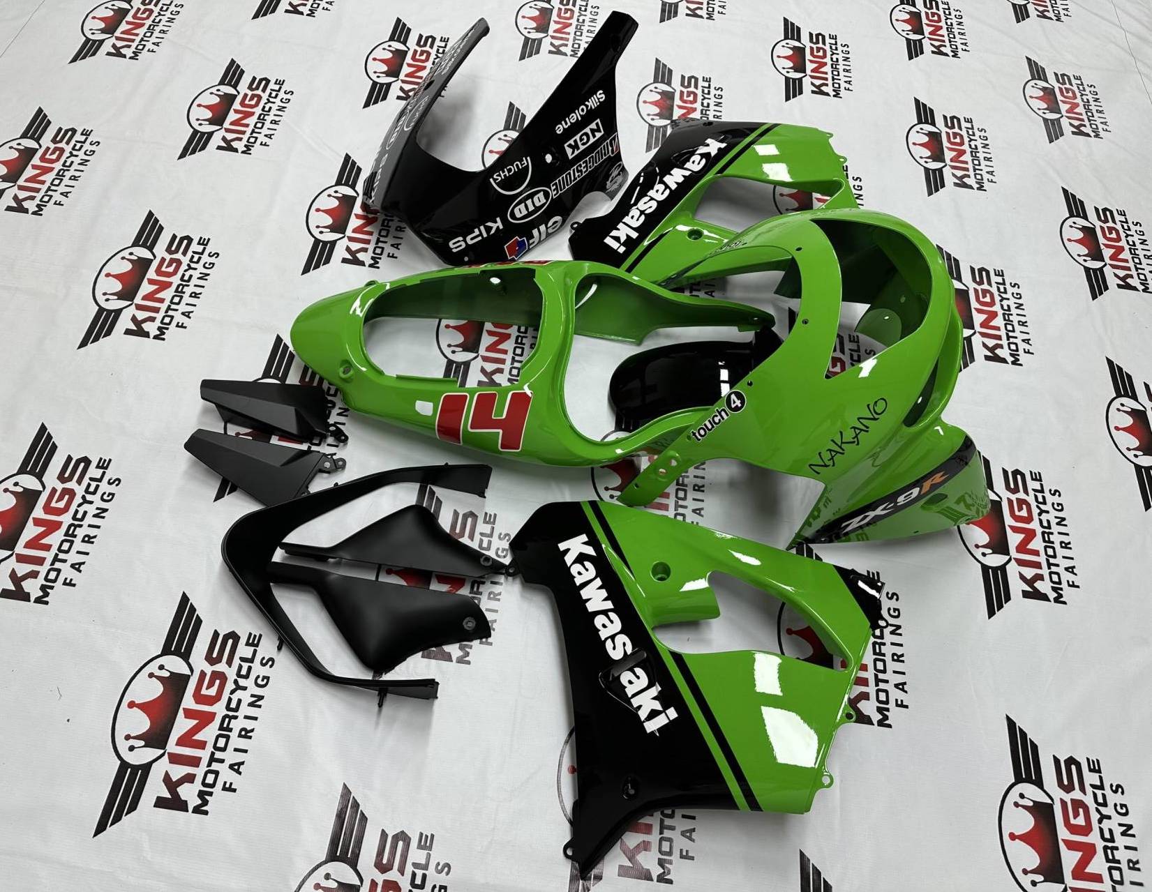 Fairings for Kawasaki ZX9R (1998-1999) Green, Black, White, Red at KingsMotorcycleFairings.com