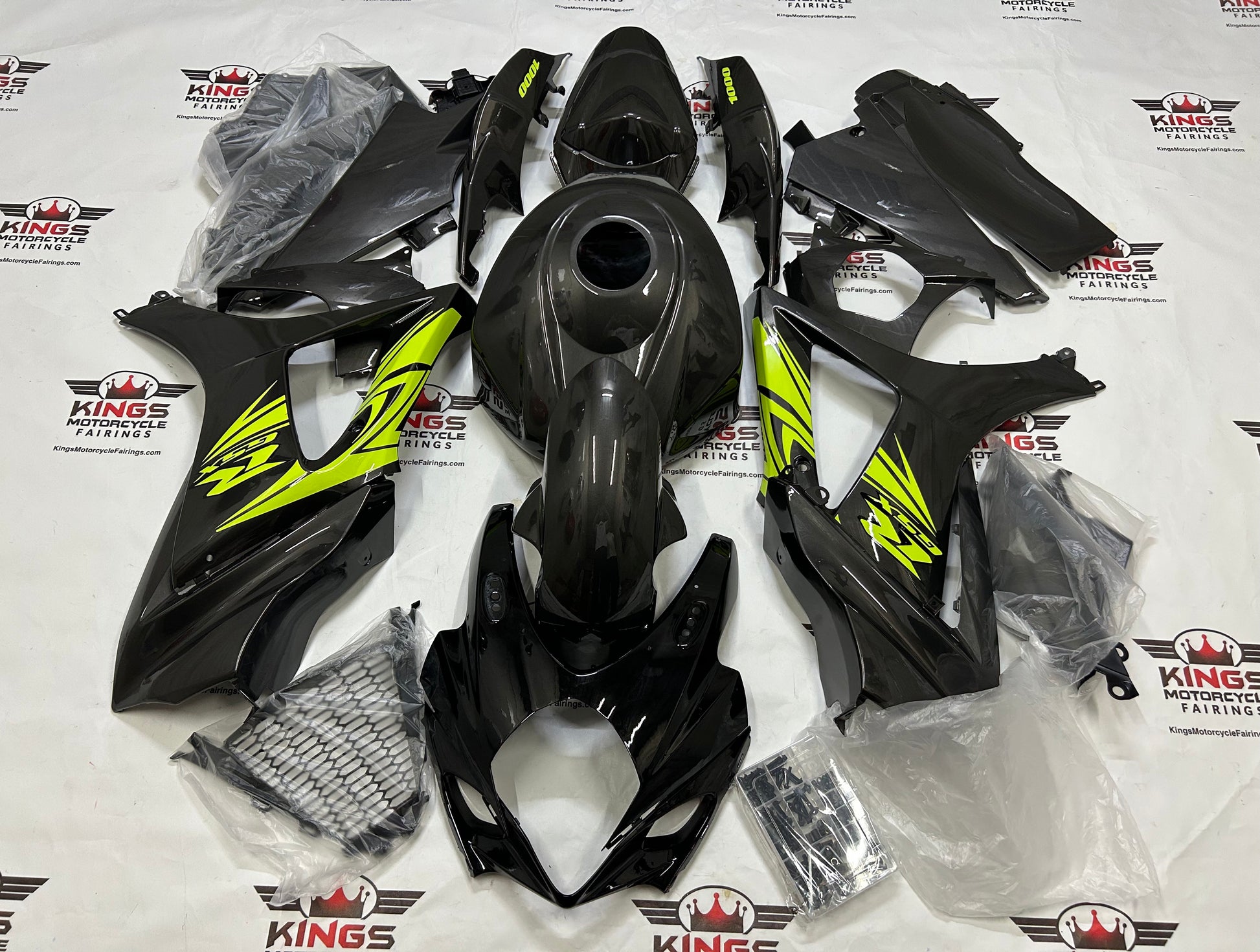 Fairings for Suzuki GSXR1000 (2007-2008) Black, Gray, Neon Yellow at KingsMotorcycleFairings.com