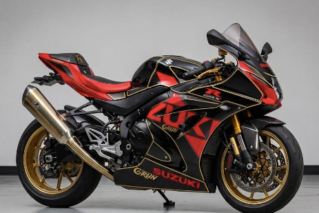 Fairings for Suzuki GSXR1000 (2017-2025) Black, Red, Gold Pinstripe at KingsMotorcycleFairings.com
