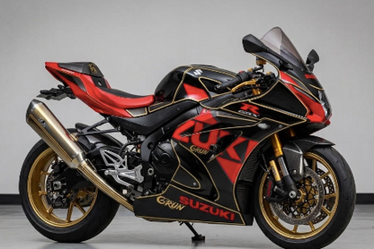 Fairings for Suzuki GSXR1000 (2017-2025) Black, Red, Gold Pinstripe at KingsMotorcycleFairings.com
