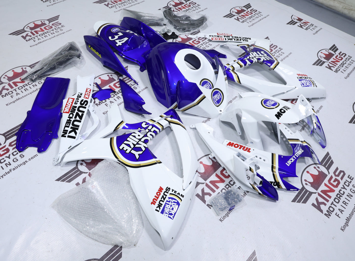 Fairings for Suzuki GSXR600 (2006-2007) Lucky Strike White, Blue at KingsMotorcycleFairings.com