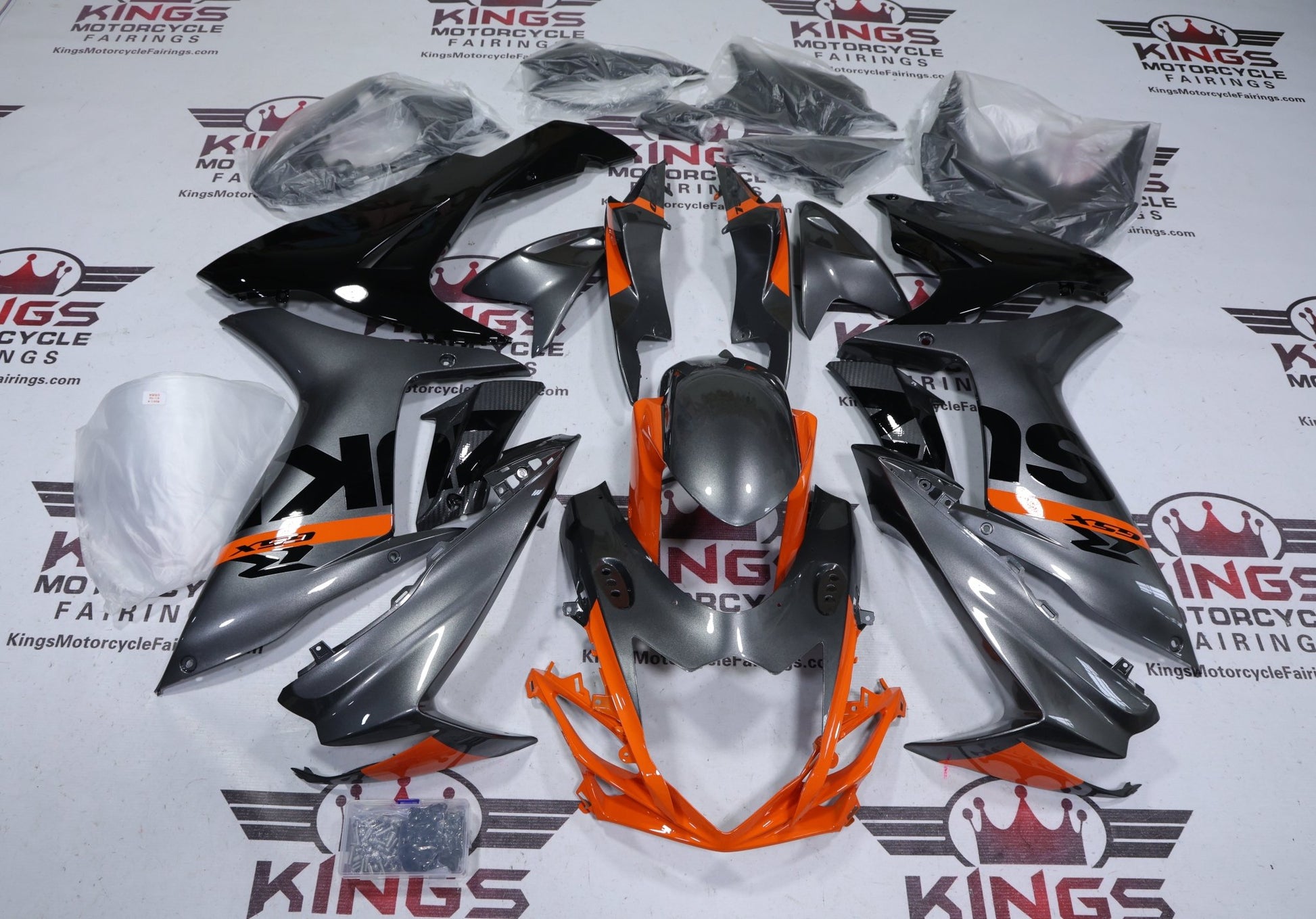 Fairings for Suzuki GSXR600 (2025-2026) Gray, Orange, Black from KingsMotorcycleFairings.com