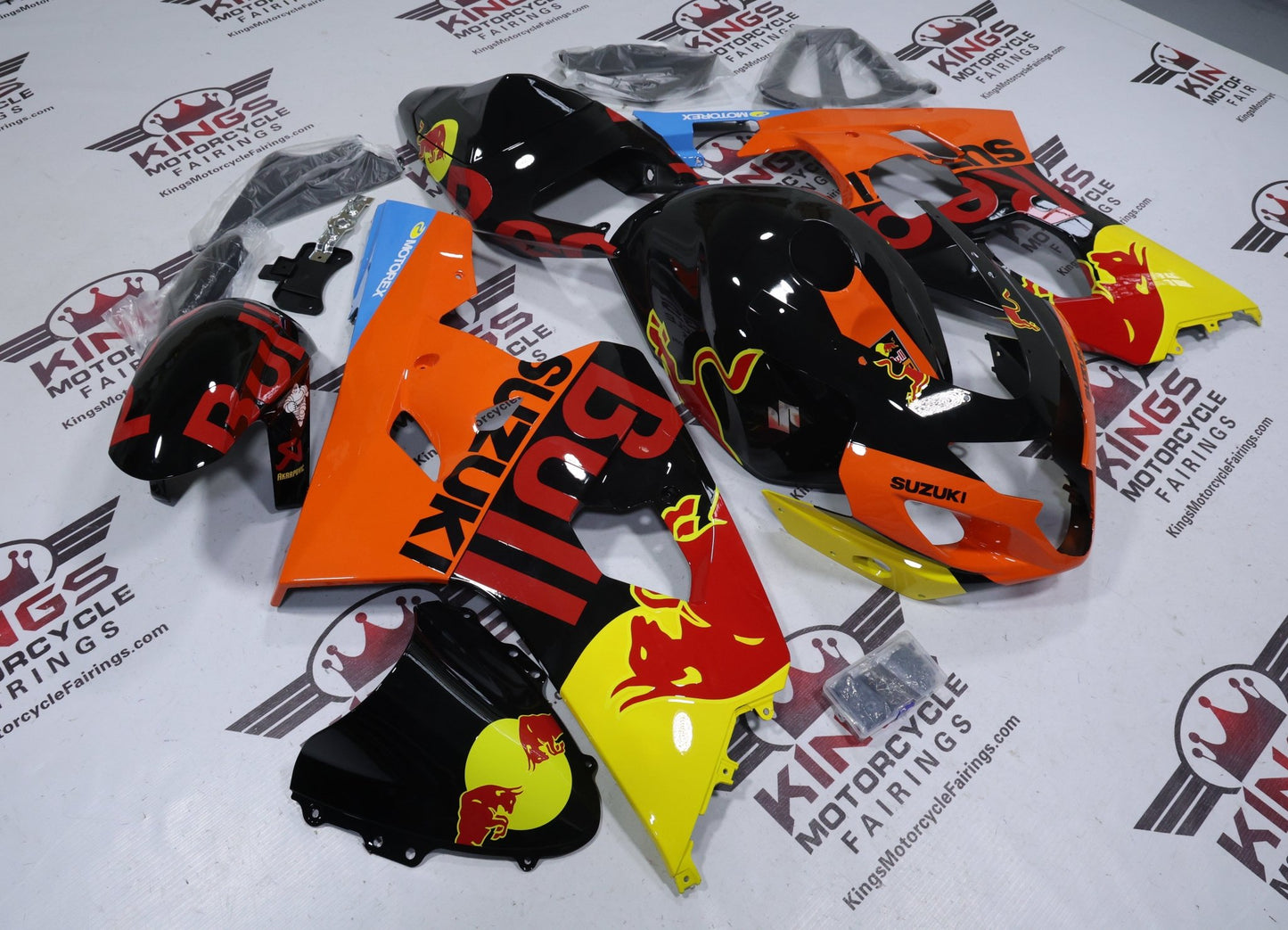 Fairings for Suzuki GSXR750 (2004-2005) Black, Orange, Red Bull at KingsMotorcycleFairings.com