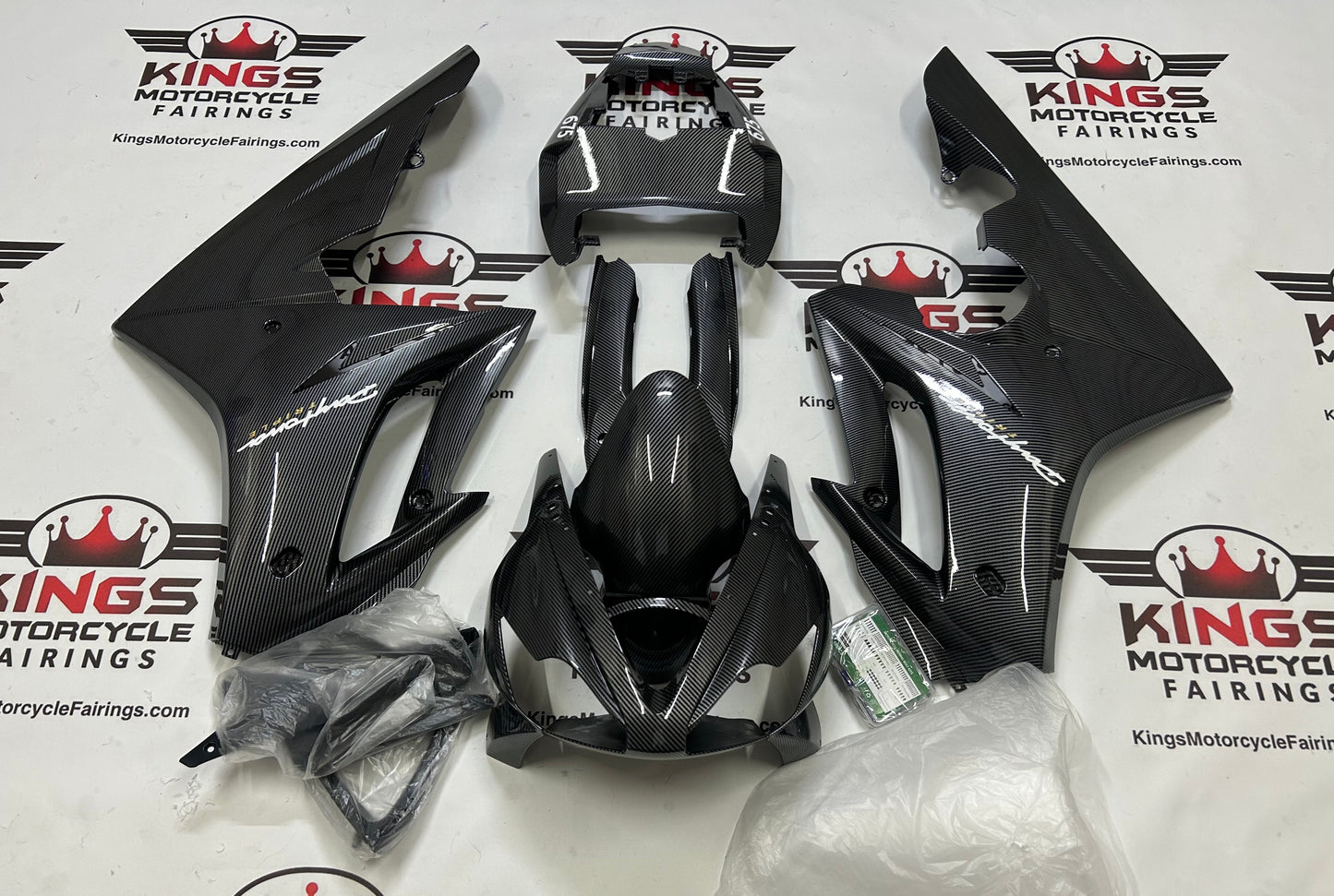 Fairings for Triumph Daytona 675 (2006-2008) Faux Carbon Fiber, White at KingsMotorcycleFairings.com