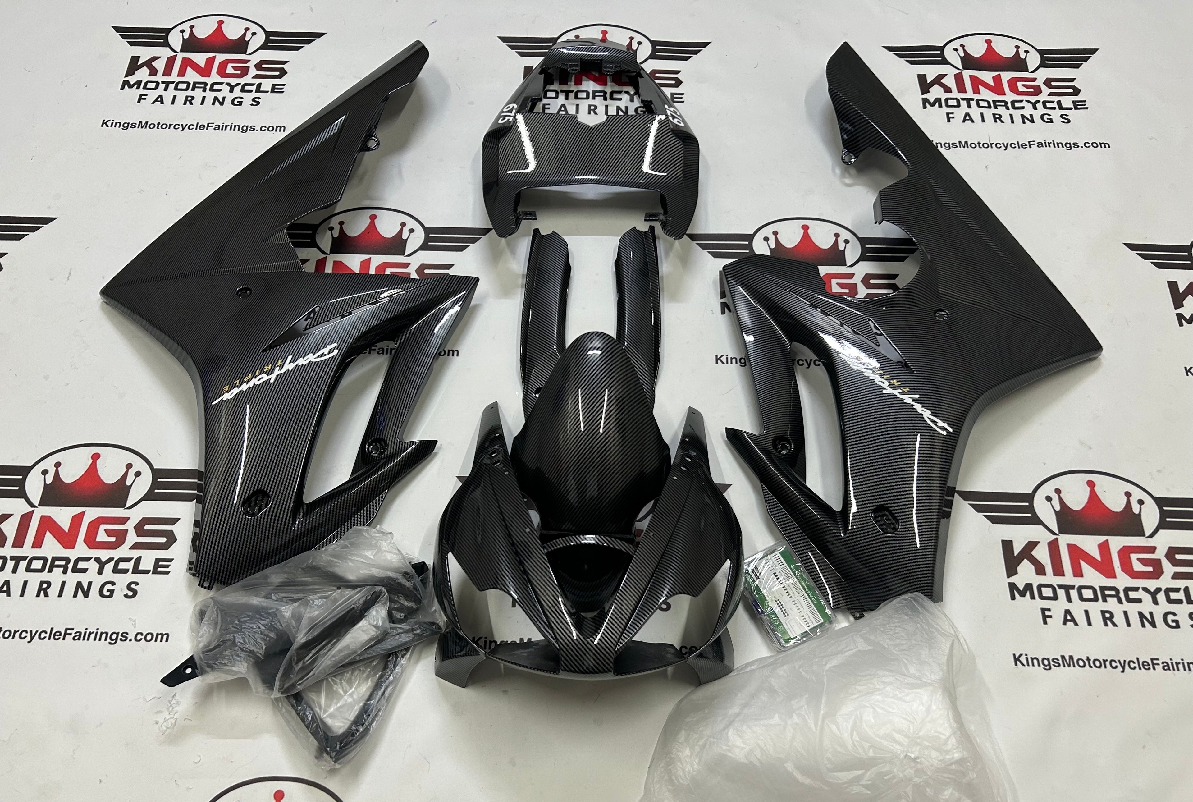 Fairings for Triumph Daytona 675 (2006-2008) Faux Carbon Fiber, White at KingsMotorcycleFairings.com