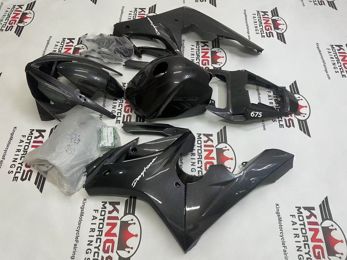 Fairings for Triumph Daytona 675 (2006-2008) Gloss Faux Carbon Fiber, White at KingsMotorcycleFairings.com